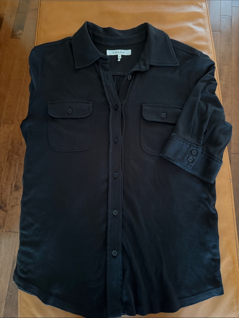 Frame Denim Black Button-Front Utility Blouse